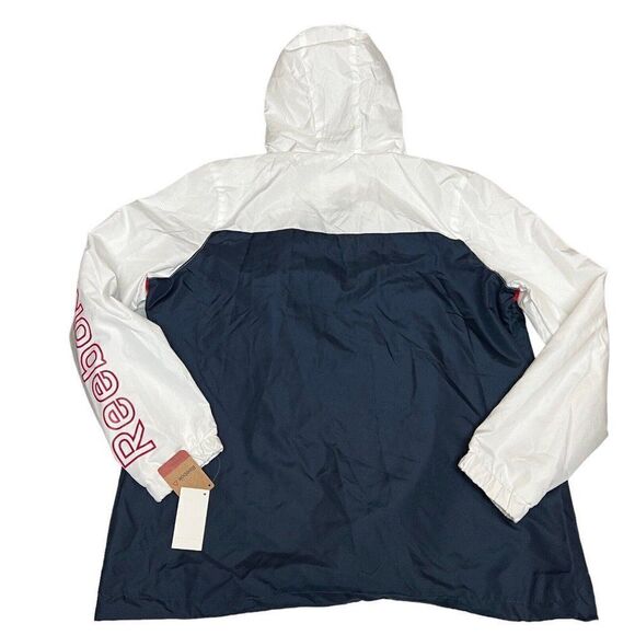 Reebok Windbreaker Logo Red‎ White Blue Hoodie Snap Button Women’s XL - Picture 11 of 13